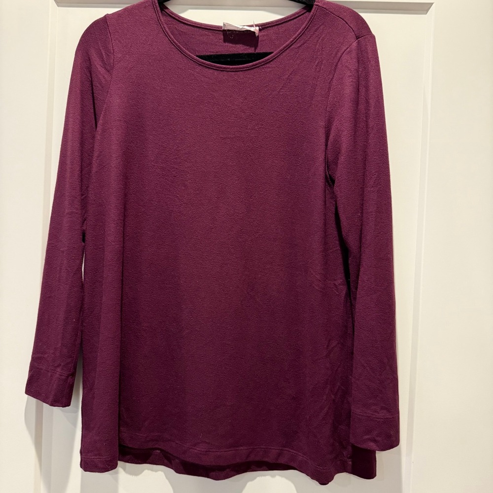 Minimalist Cozy Natori Burgundy Long Sleeve Stretch Tunic Top Women's Small